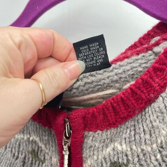 Nordic Design fair isle Full Zip Cardigan Sweater Long Sleeve Wool Red Small - Picture 9 of 10